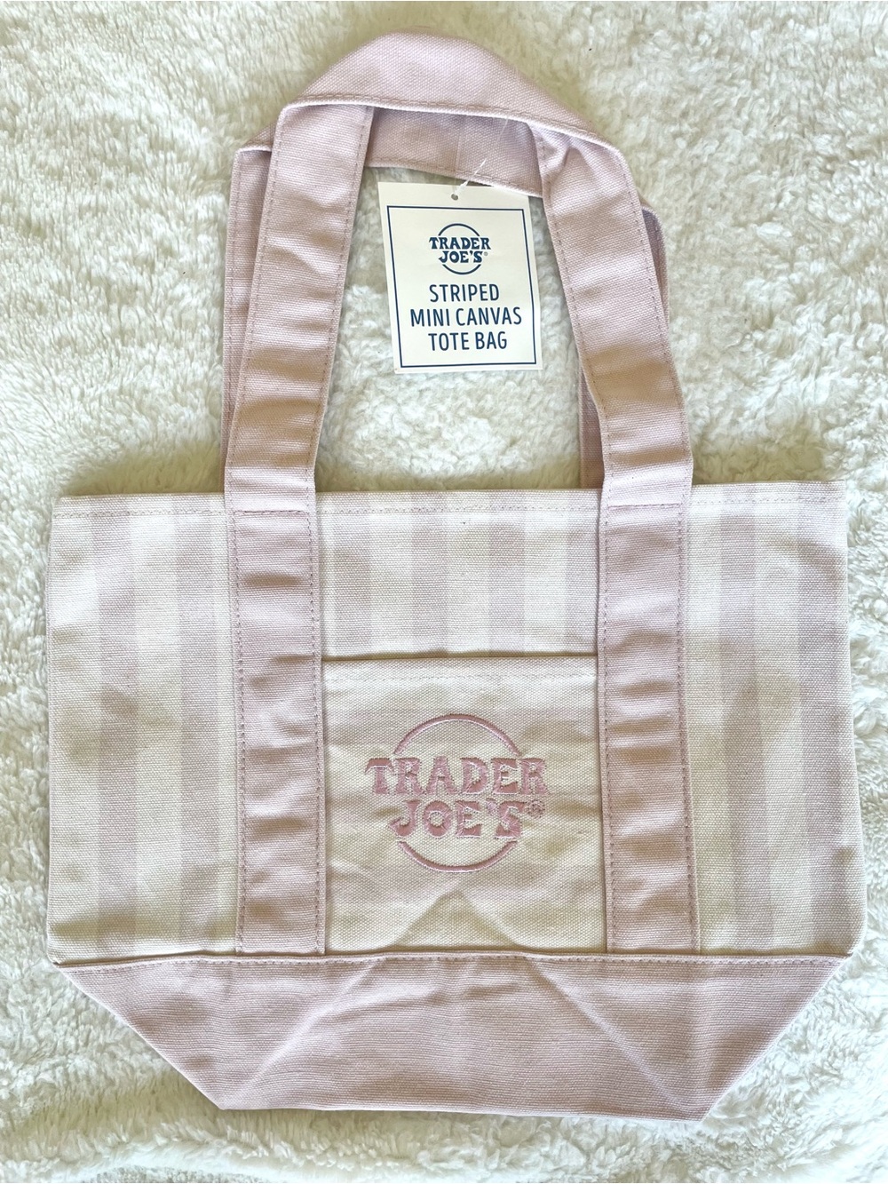 Trader Joe’s Light Pink Striped Mini Canvas Tote Bag
